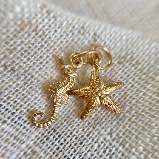 Vintage 9ct Gold Seahorse Starfish Pendant