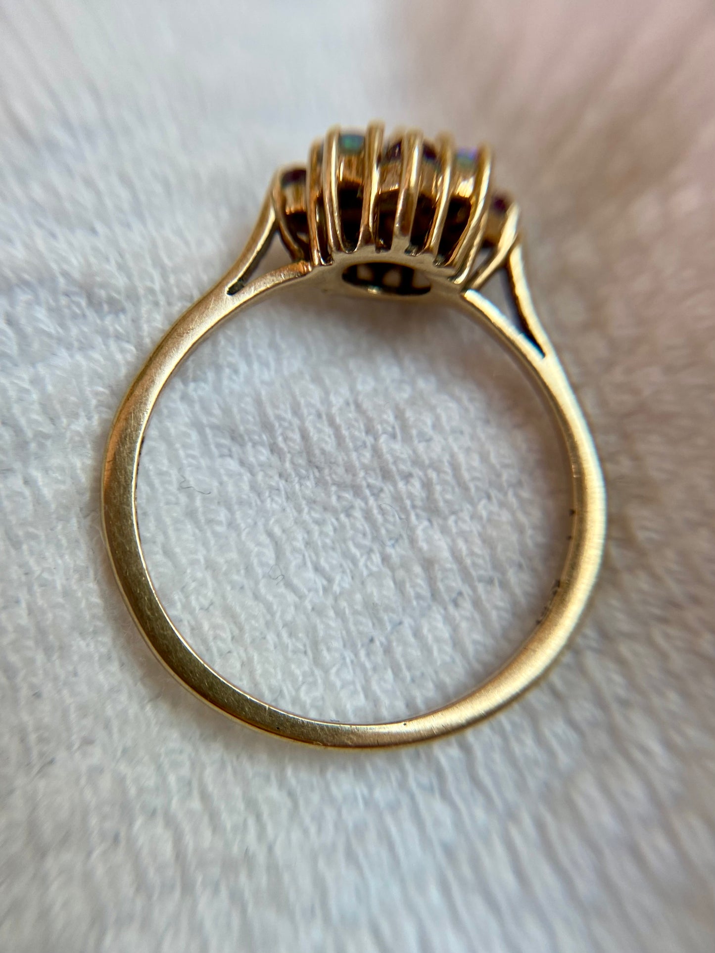 Vintage 9ct Gold Ruby & Opal Flower Ring