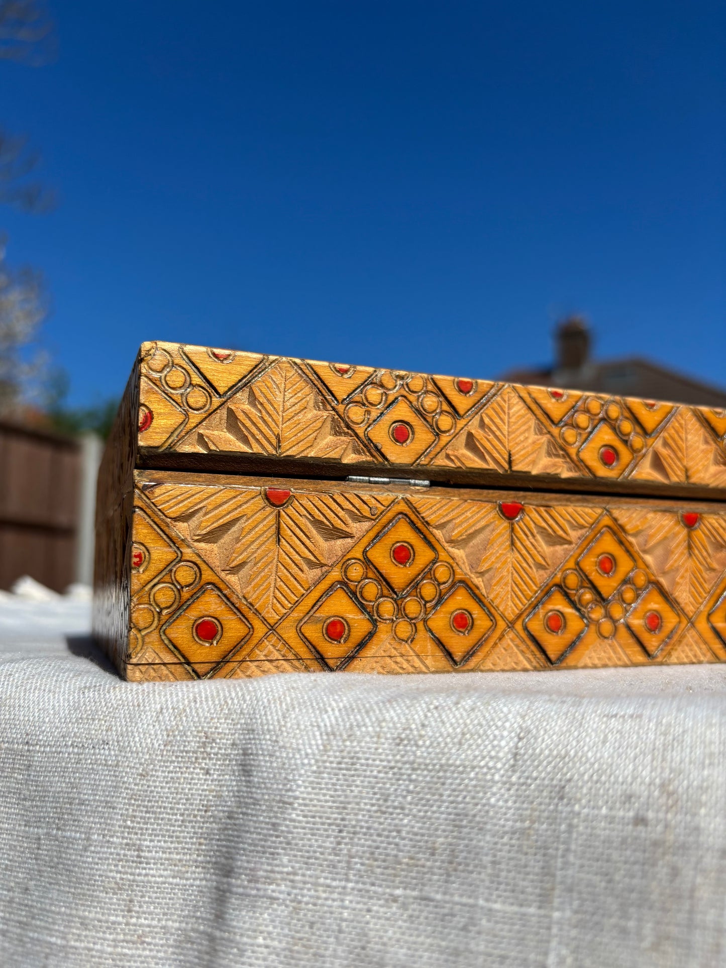 Carved Wooden Jewellery Box | Up-cycled Vintage Box