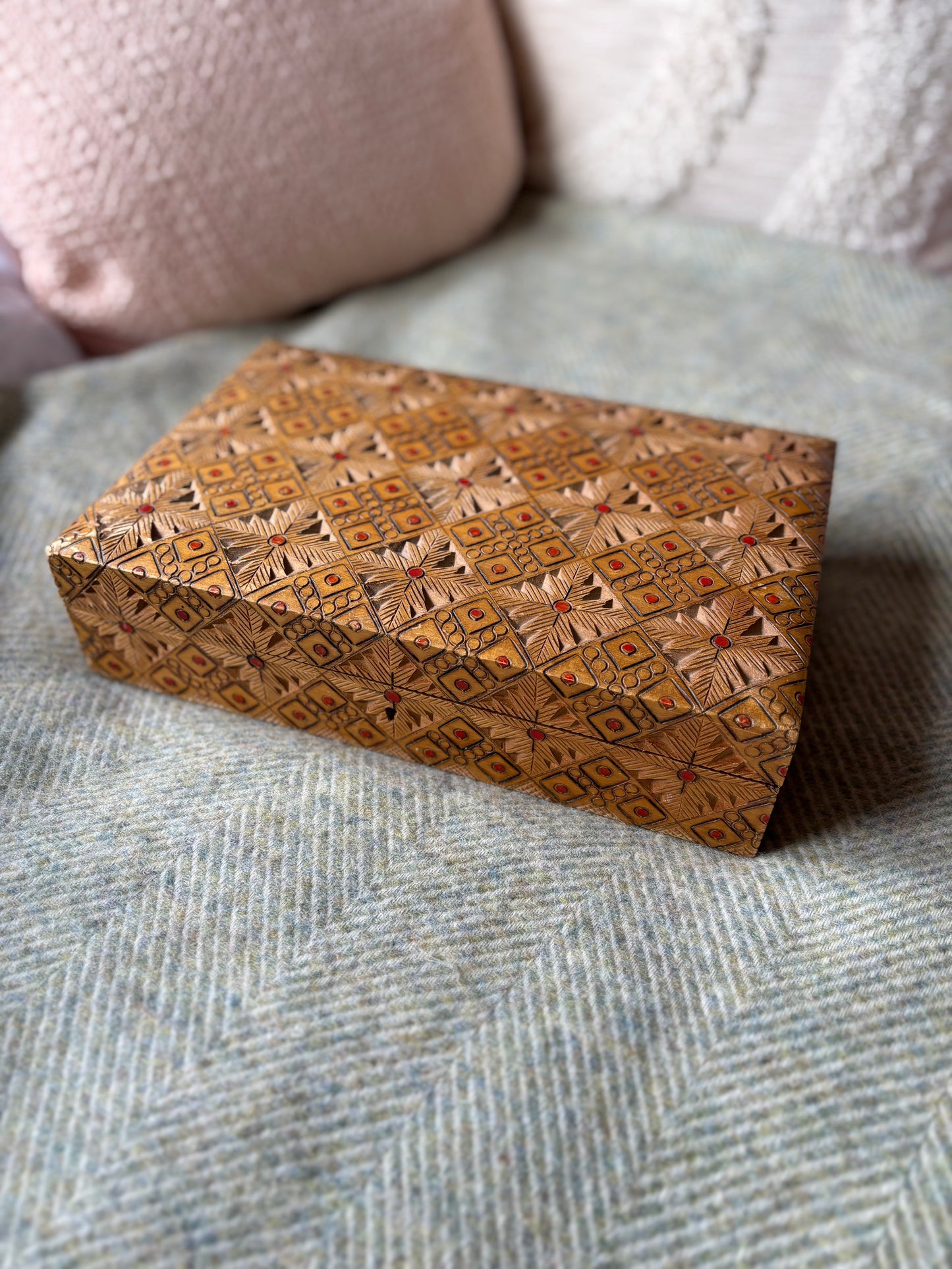 Carved Wooden Jewellery Box | Up-cycled Vintage Box