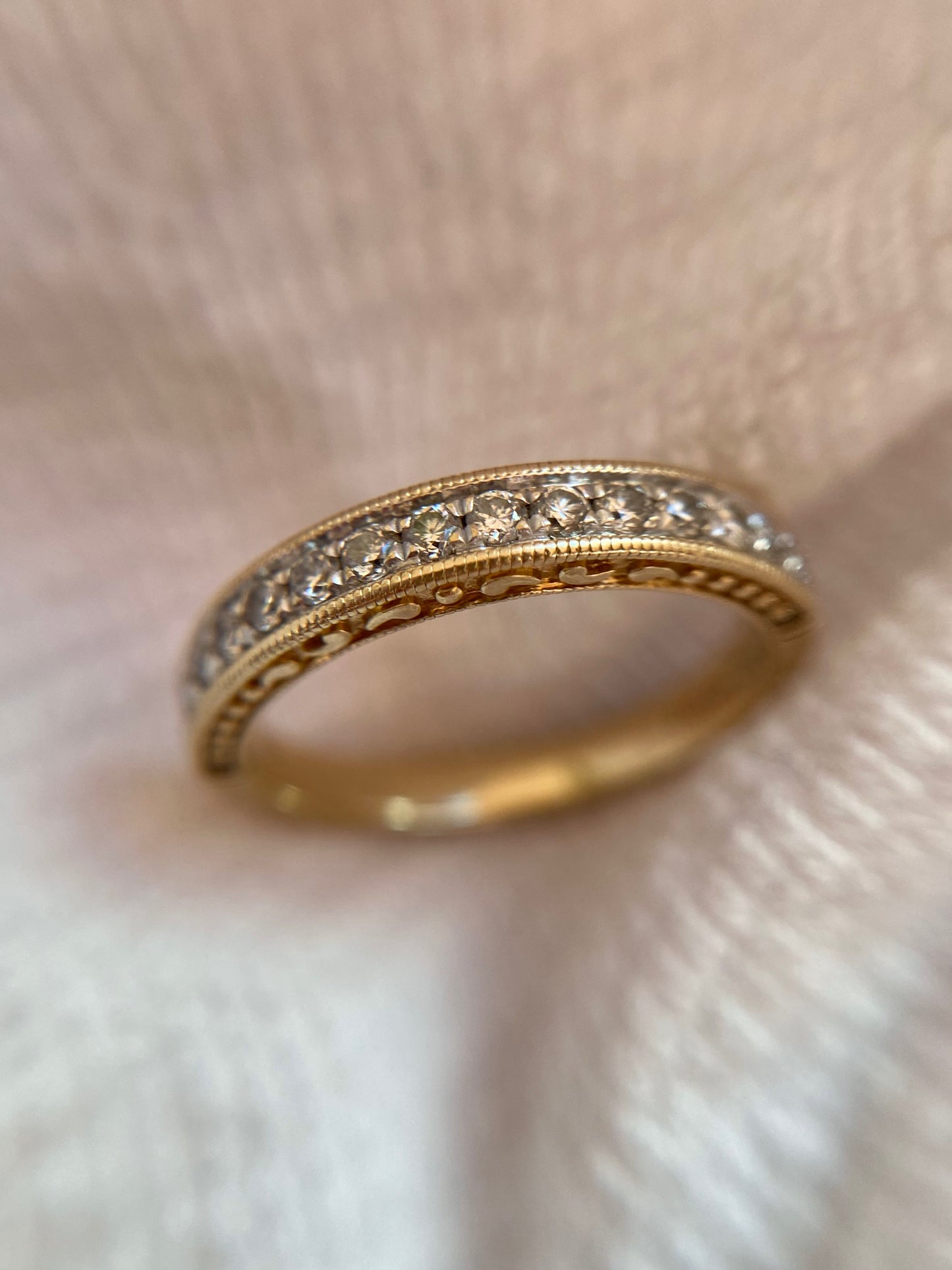 Vintage 9ct Gold Patterned Diamond Half Eternity Ring