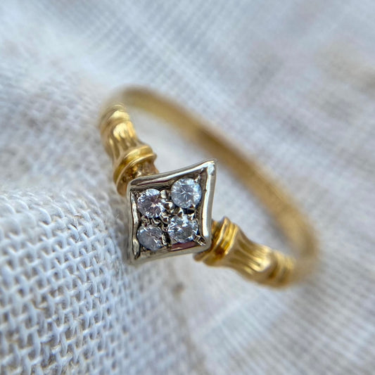 Antique 18ct Gold Diamond Bamboo Ring