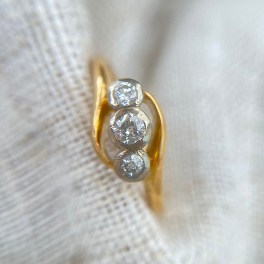 Antique 18ct Gold + Platinum Diamond Trilogy Ring