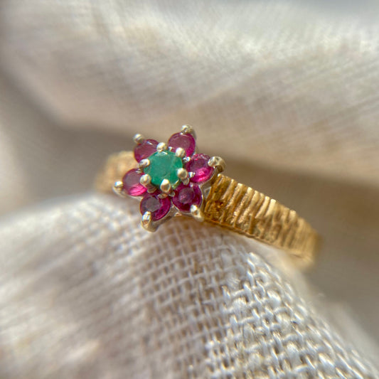 Vintage 9ct Gold Ruby & Emerald Ring