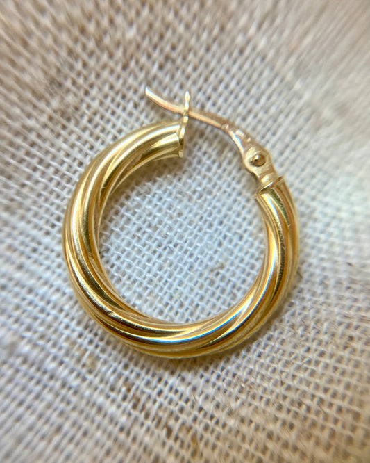 Vintage 18ct Gold Round Twist Hoop Earrings