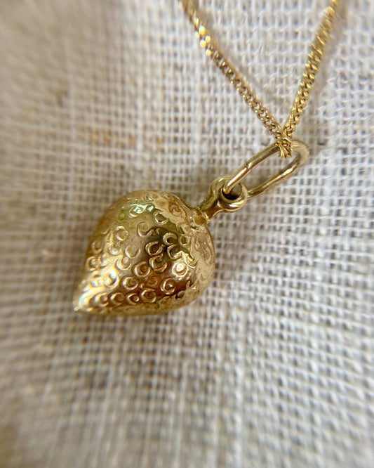 Vintage 9ct Gold Strawberry Pendant and Chain