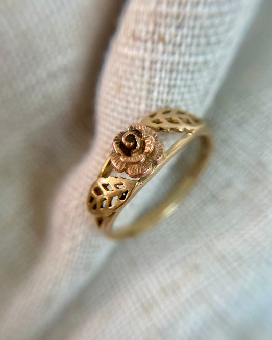 Vintage 9ct Gold Rose & Leaf Ring