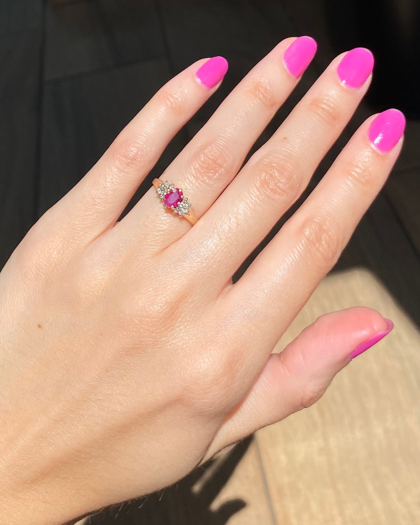 Vintage 9ct Gold Ruby Diamond Ring