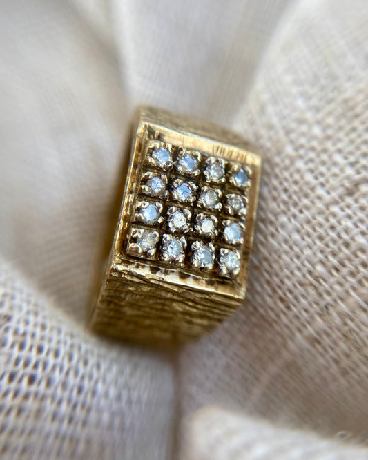 Vintage 9ct Gold Diamond Grid Ring