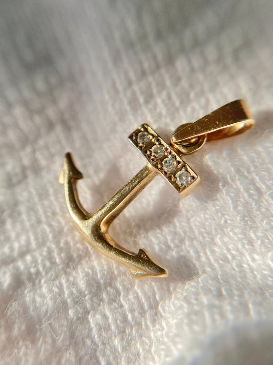 Vintage 9ct Gold Diamond Anchor Pendant