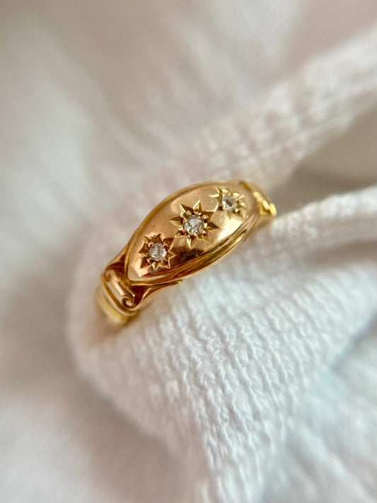 Antique 18ct Gold Diamond Starburst Trilogy Ring
