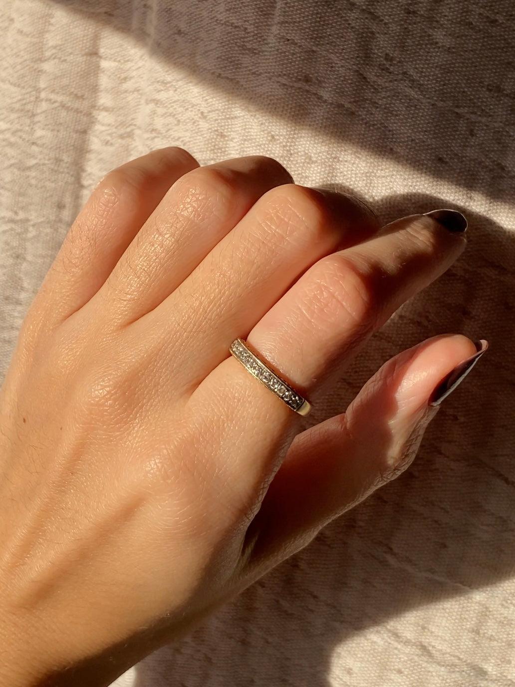 Vintage 9ct Gold Patterned Diamond Half Eternity Ring