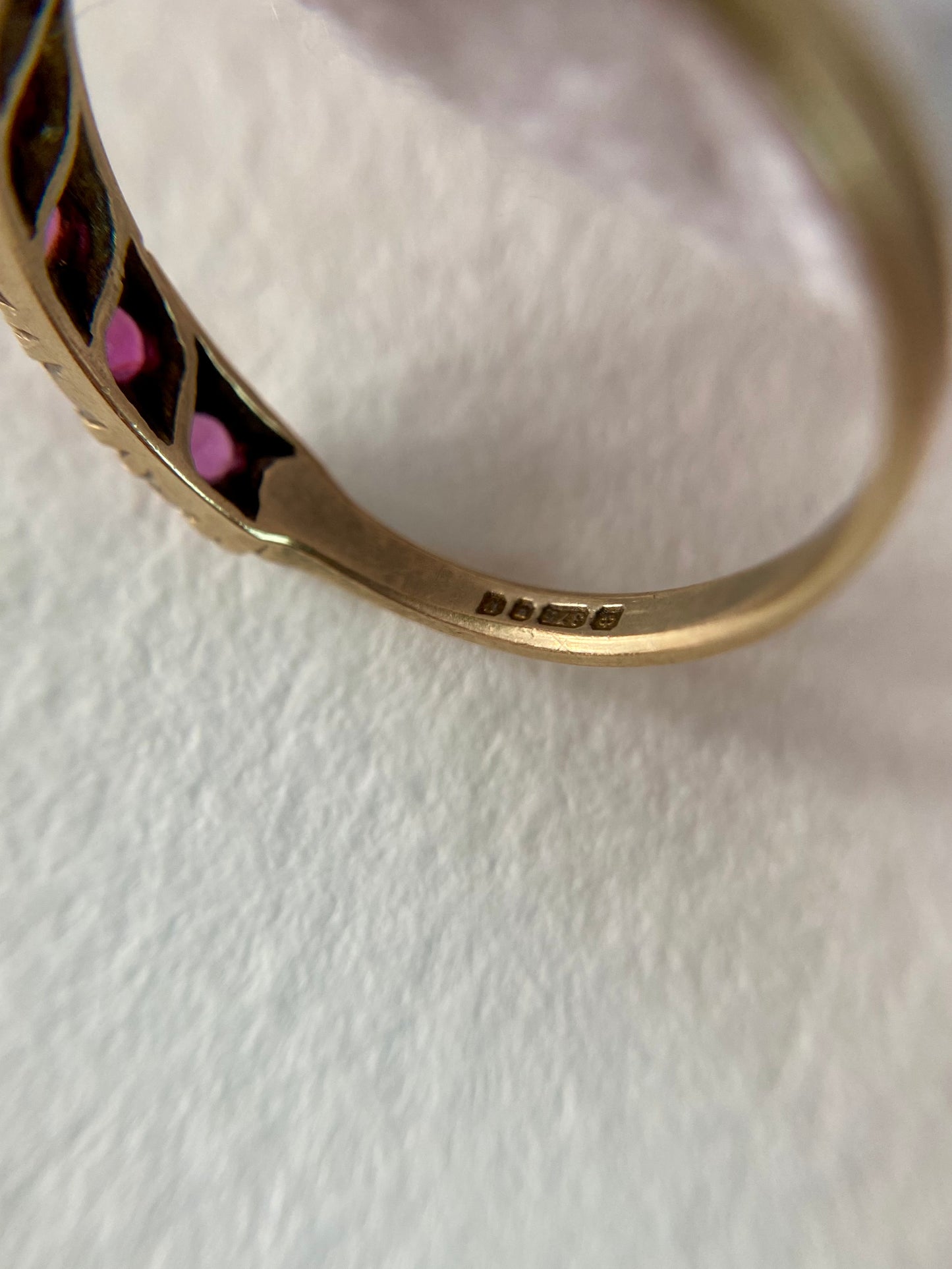 🌟 Vintage 9ct Gold Ruby Half Eternity Ring