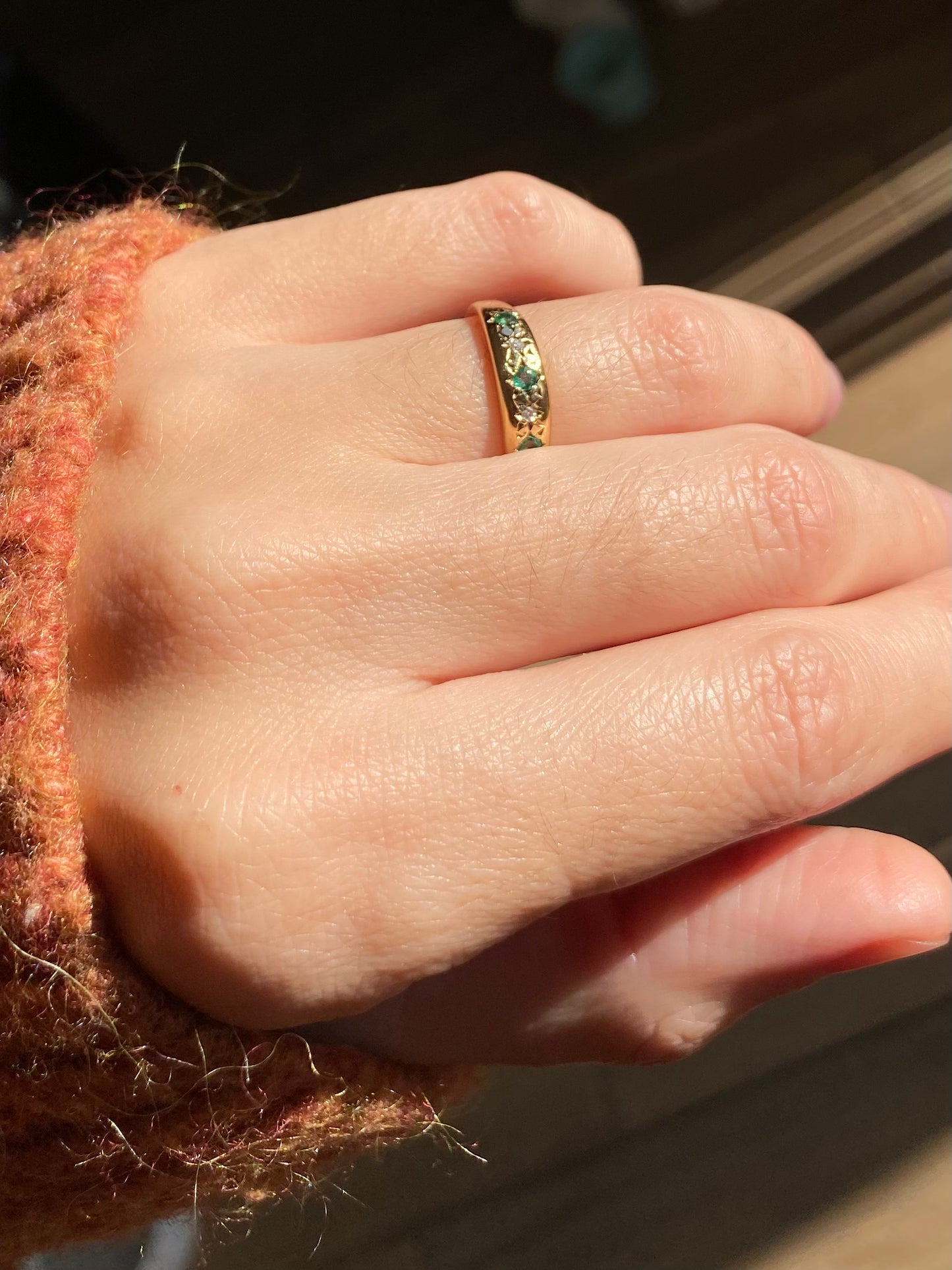 Vintage 9ct Gold Emerald + Diamond Band