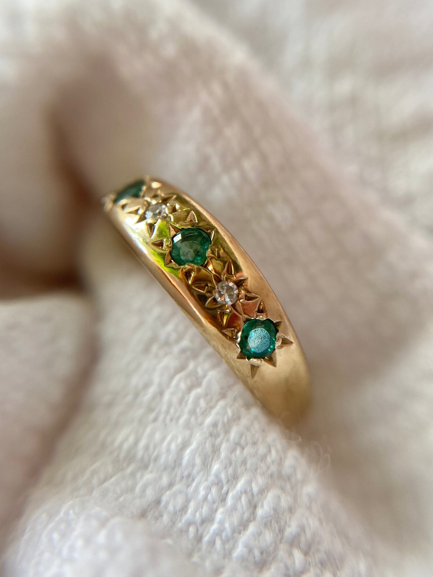Vintage 9ct Gold Emerald + Diamond Band