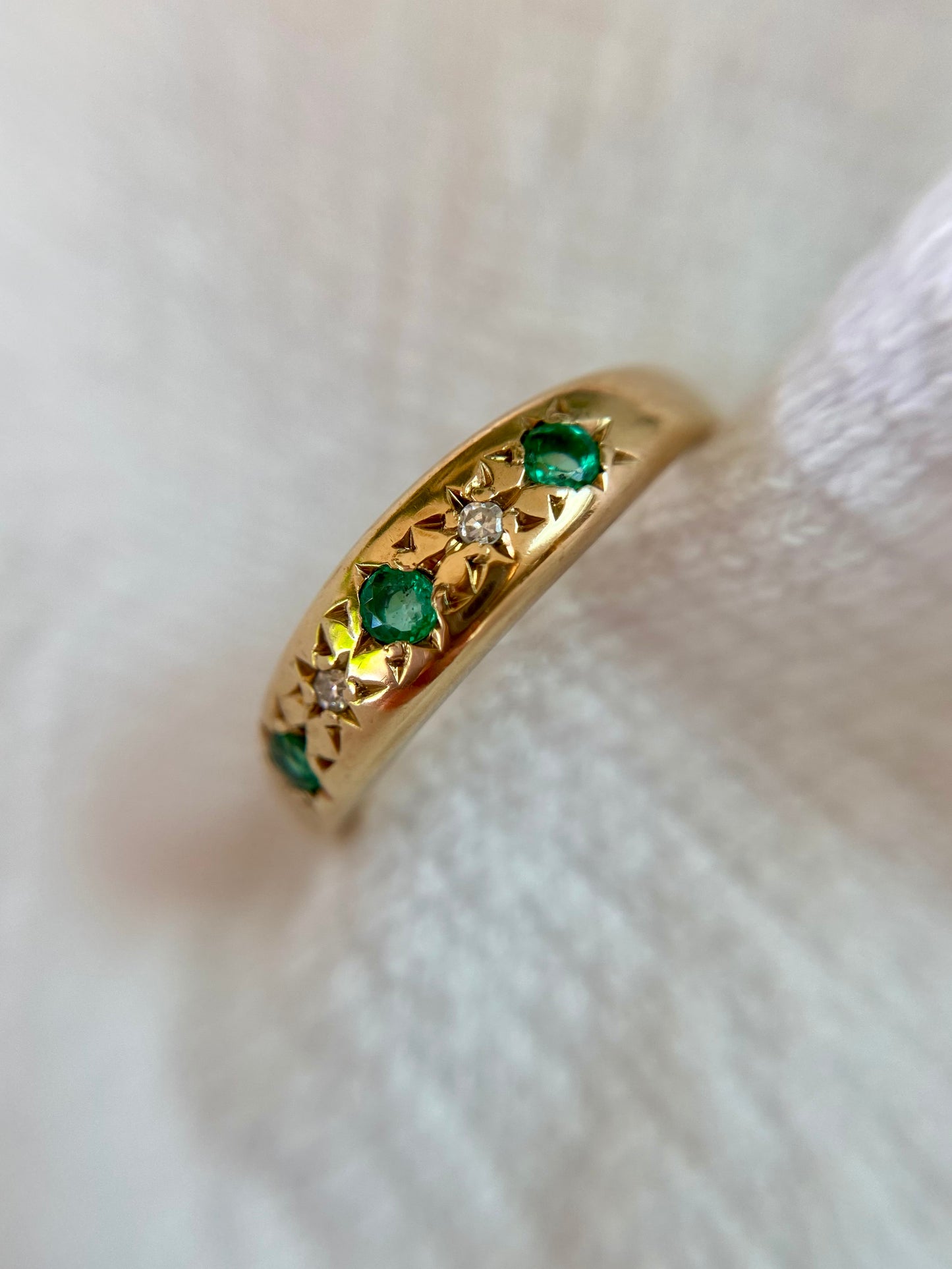 Vintage 9ct Gold Emerald + Diamond Band