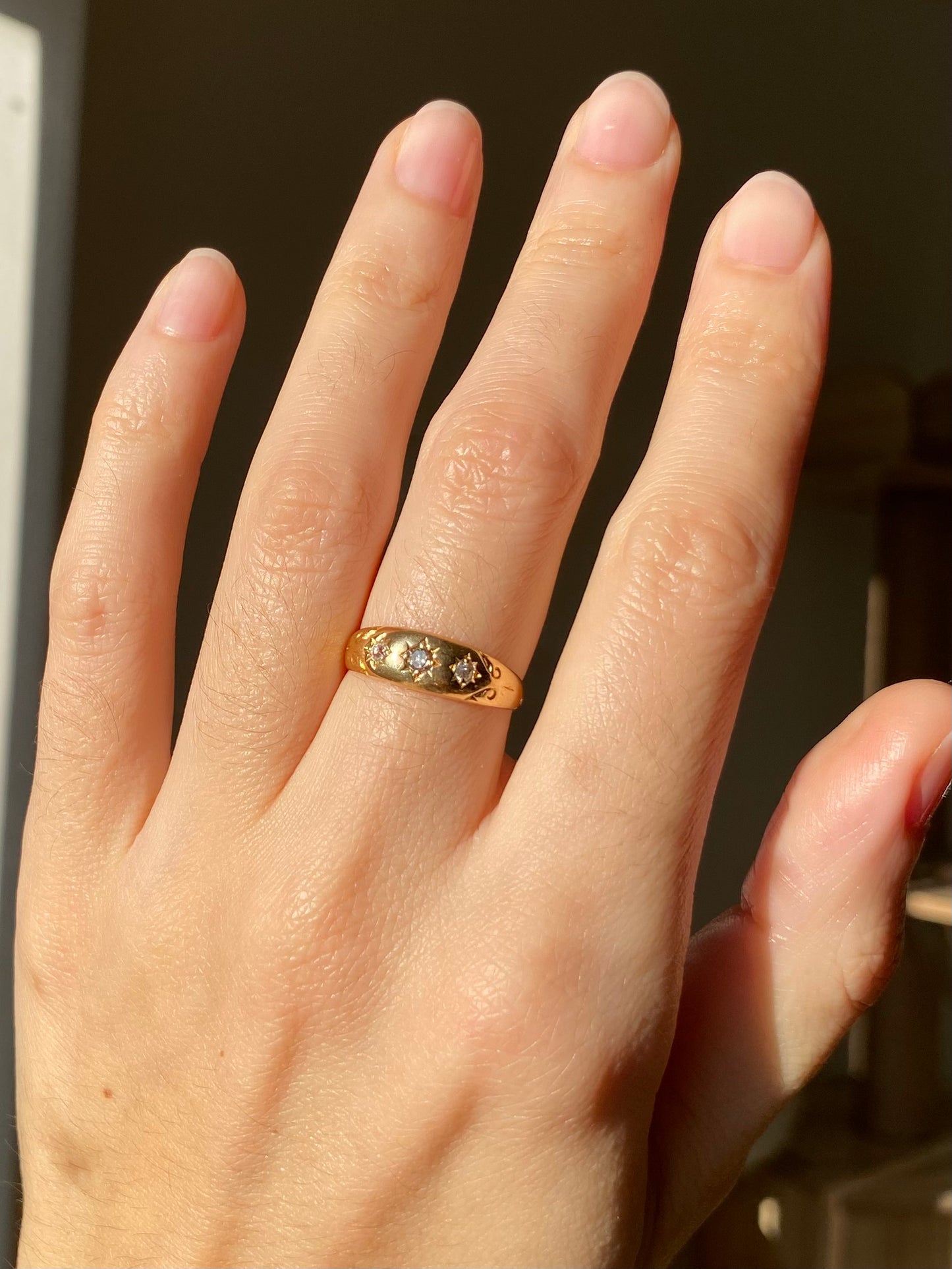 Antique 18ct Gold Diamond Starburst Trilogy Ring