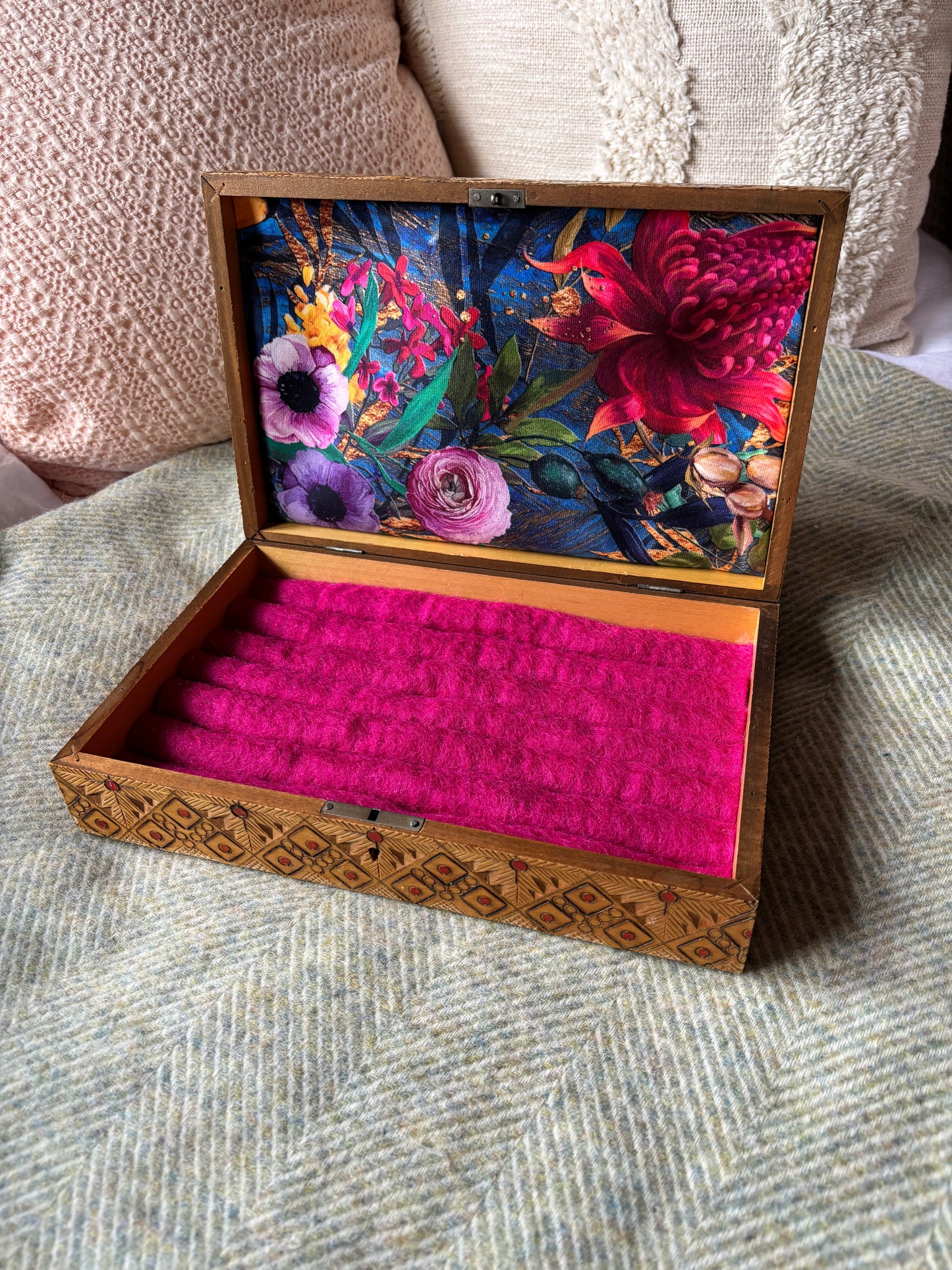 Carved Wooden Jewellery Box | Up-cycled Vintage Box