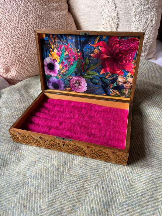 Carved Wooden Jewellery Box | Up-cycled Vintage Box