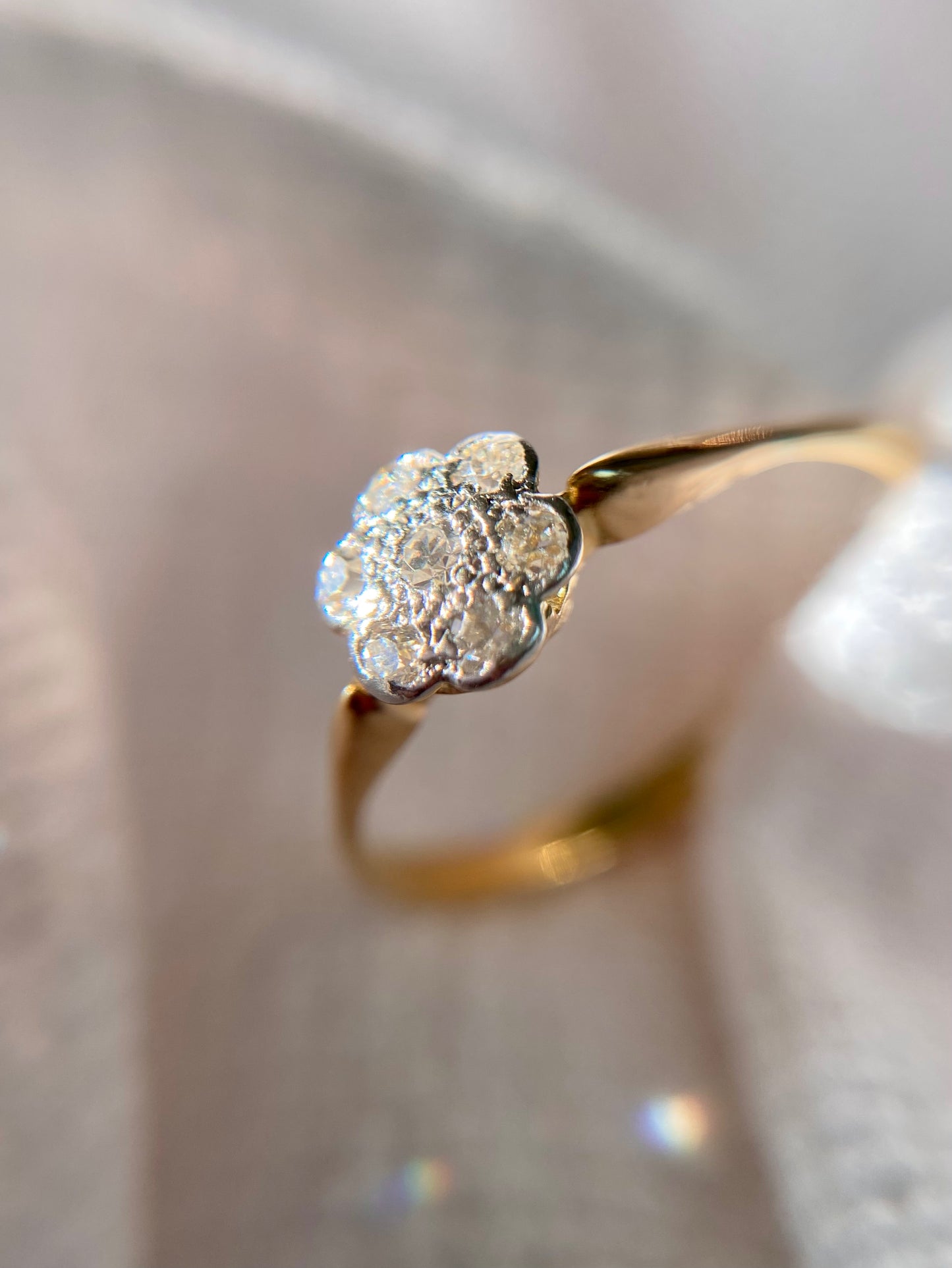 Antique 18ct Gold Diamond Flower Ring