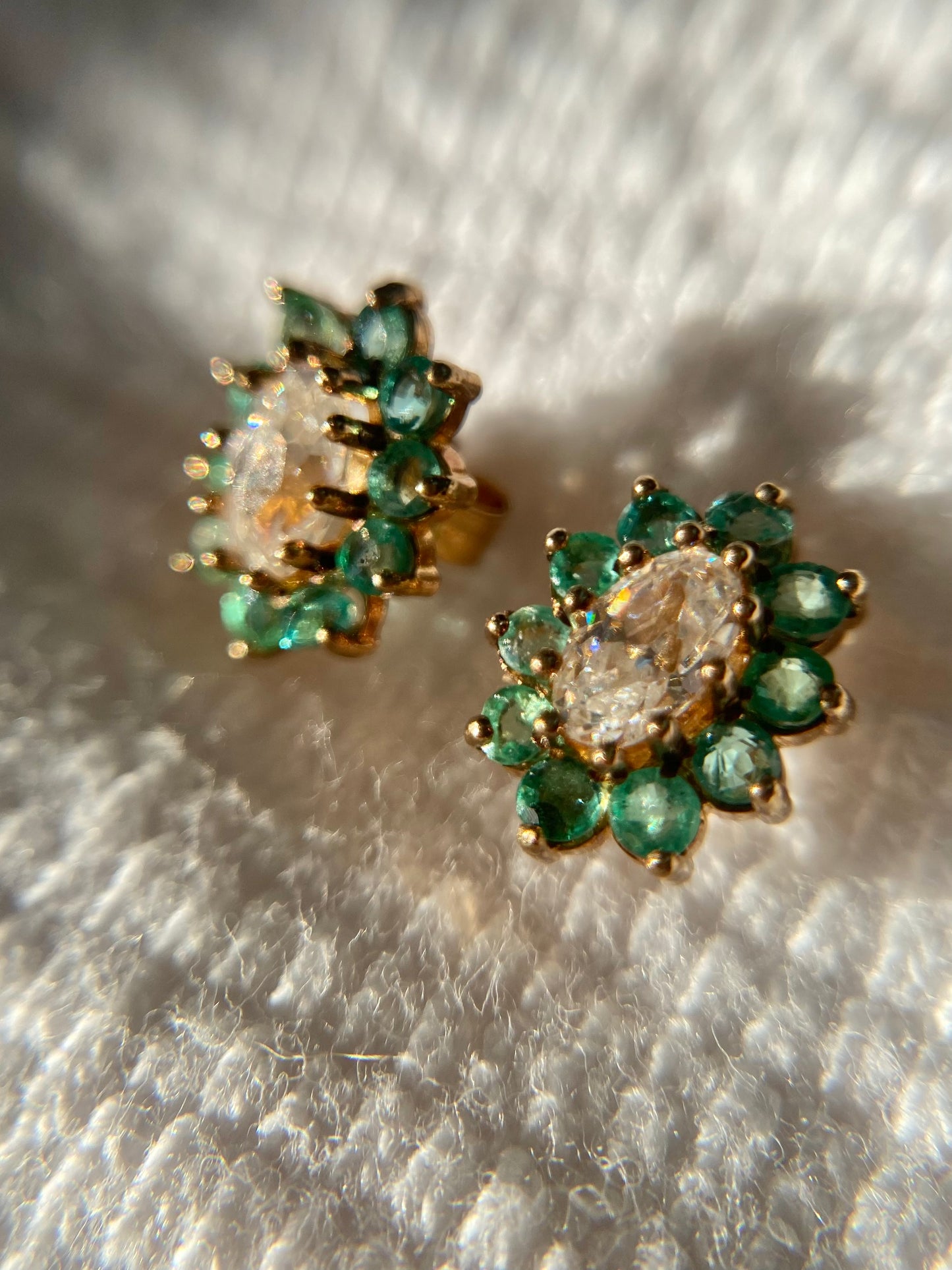 Preloved 9ct Gold Emerald & CZ Studs