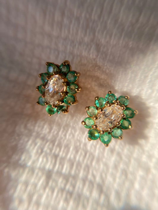 Preloved 9ct Gold Emerald & CZ Studs