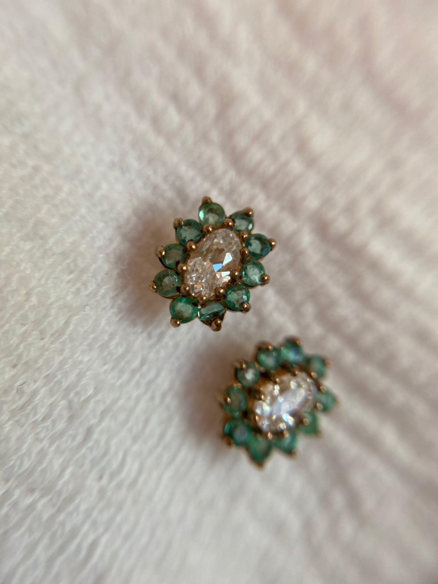 Preloved 9ct Gold Emerald & CZ Studs