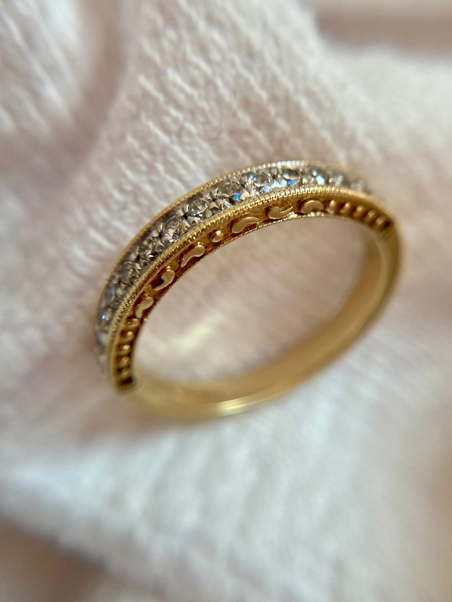 Vintage 9ct Gold Patterned Diamond Half Eternity Ring