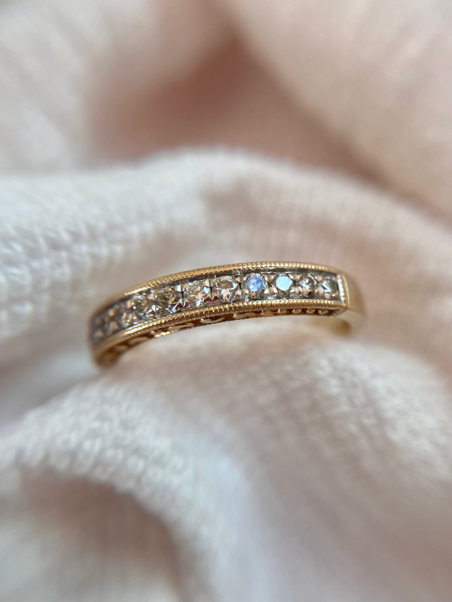 Vintage 9ct Gold Patterned Diamond Half Eternity Ring