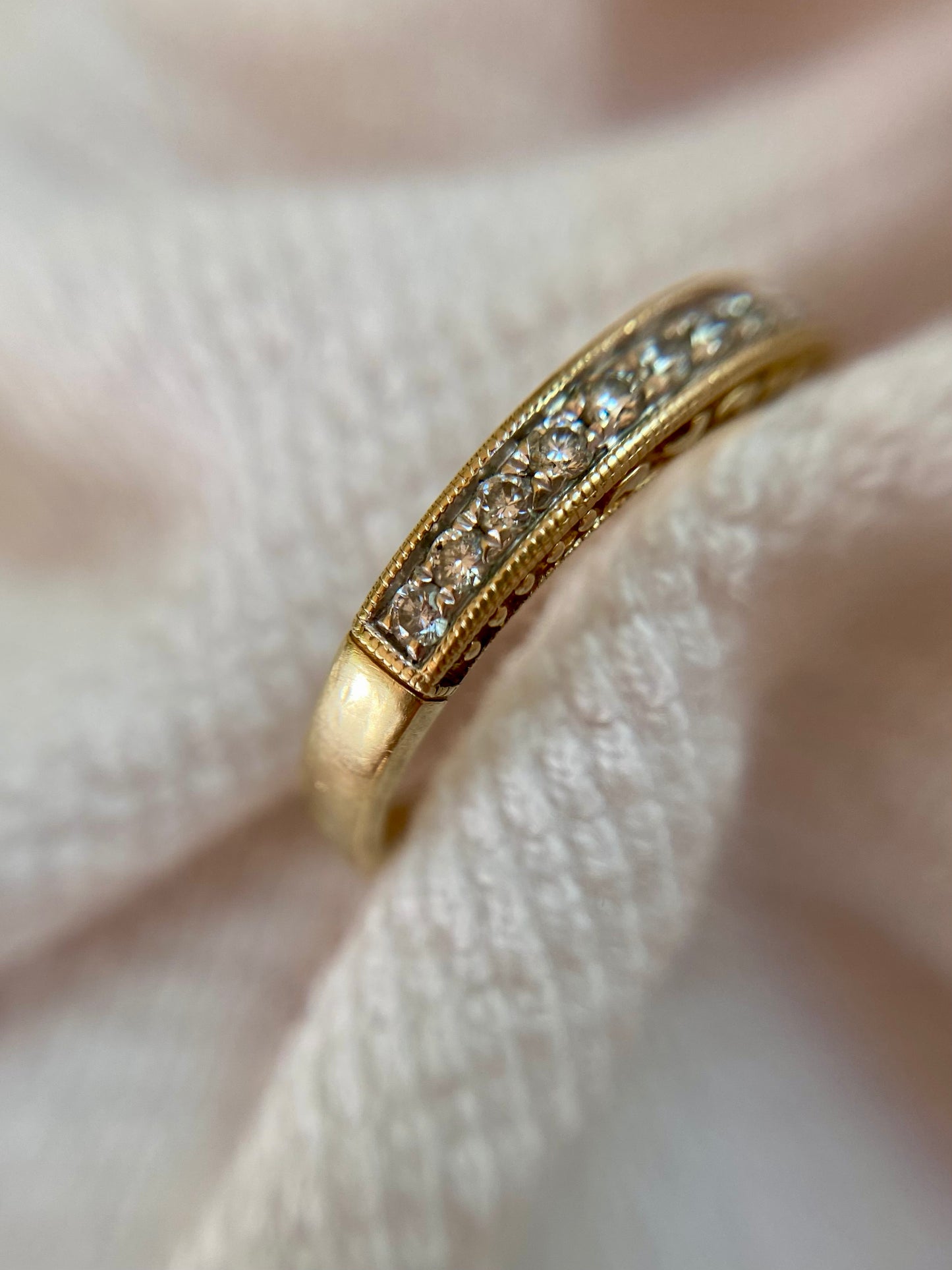Vintage 9ct Gold Patterned Diamond Half Eternity Ring