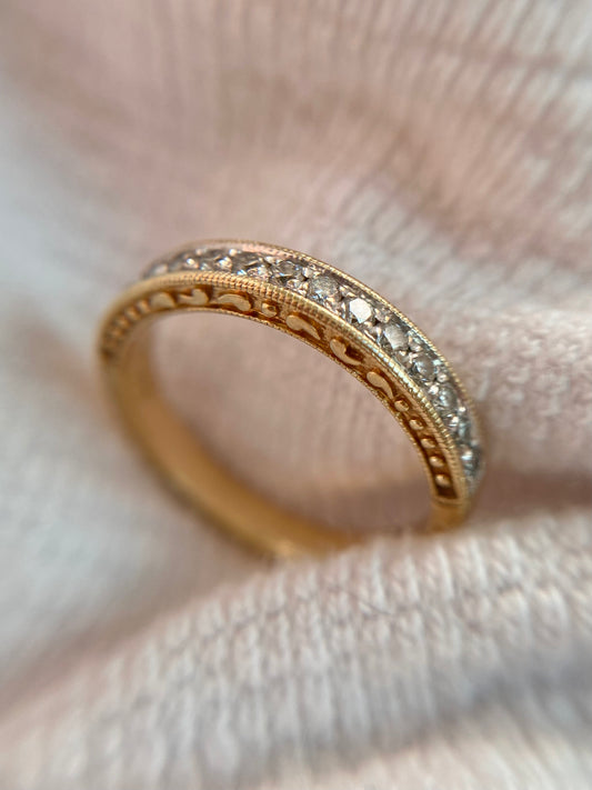 Vintage 9ct Gold Patterned Diamond Half Eternity Ring