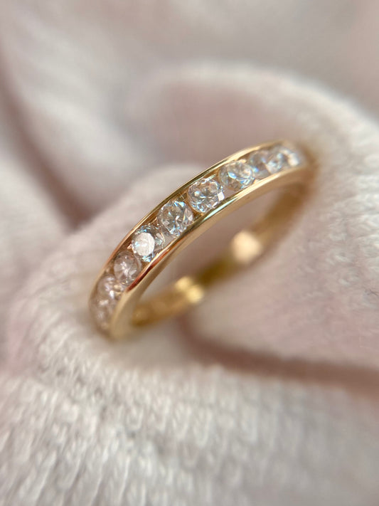 Vintage 9ct Gold CZ Half Eternity Ring