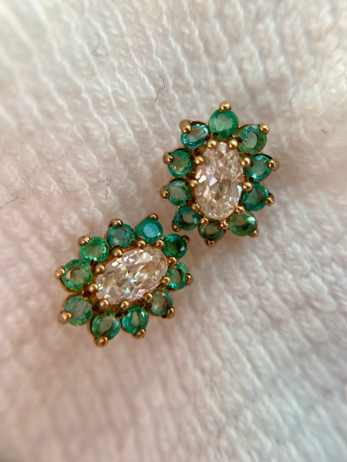 Preloved 9ct Gold Emerald & CZ Studs