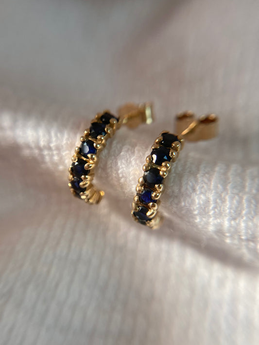Vintage 9ct Gold Sapphire Half Hoop Studs