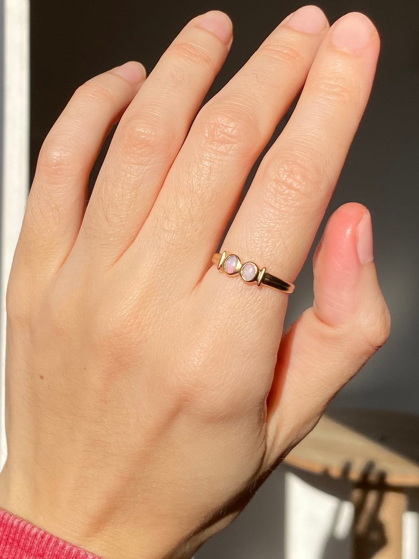 Vintage 9ct Gold Bezel Set Double Opal Ring