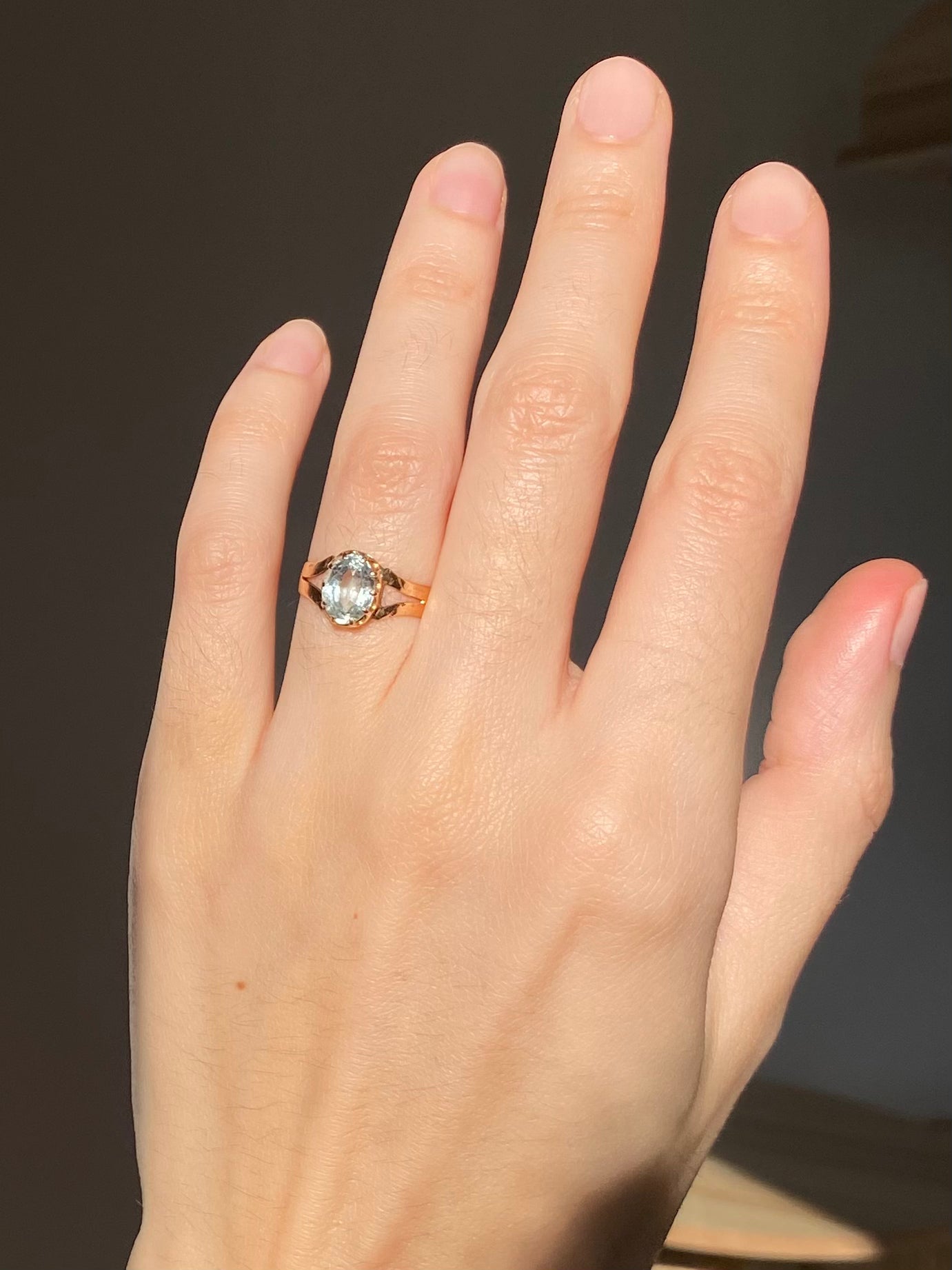 Antique 9ct Gold Aquamarine Solitaire Ring