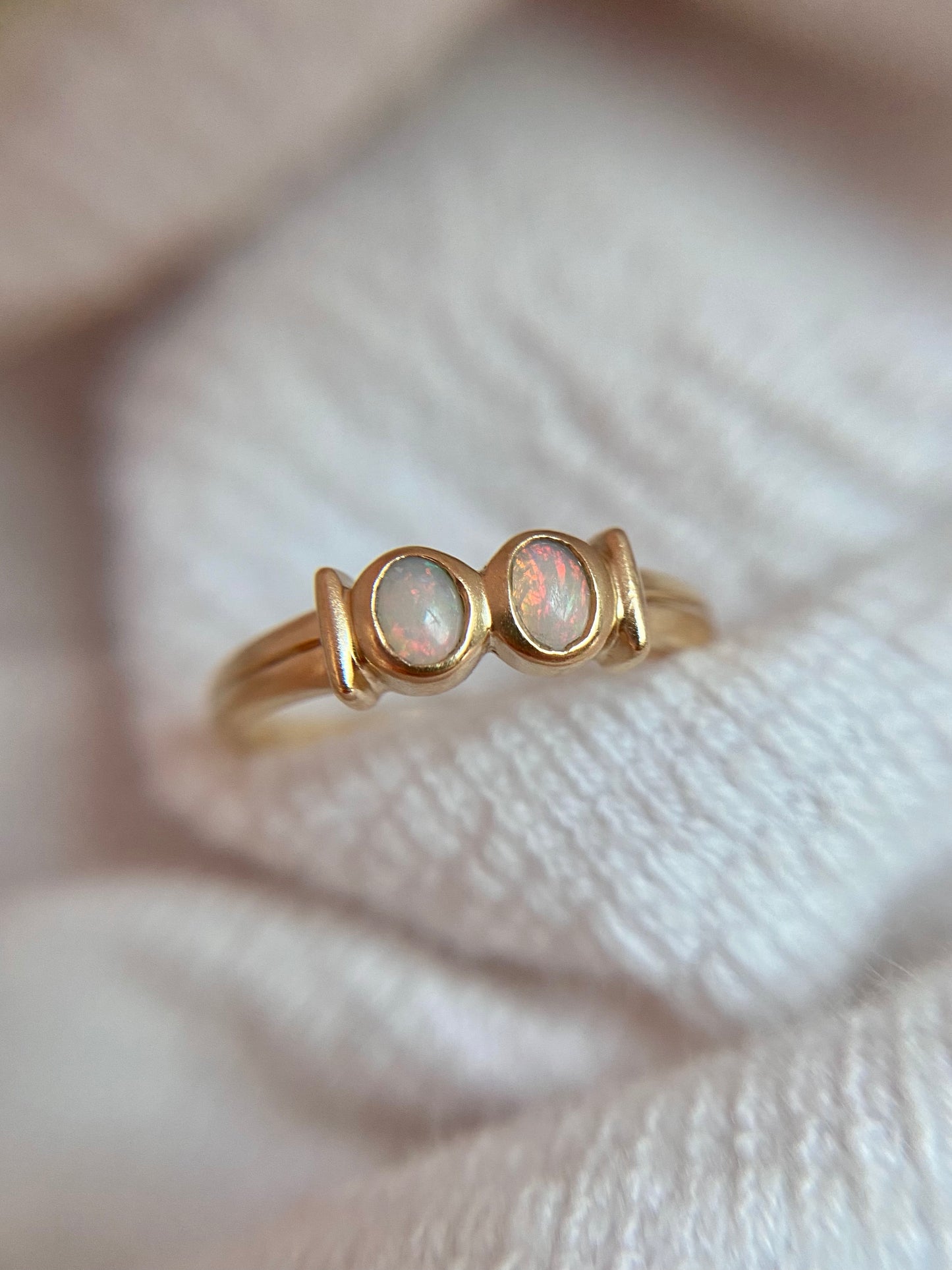 Vintage 9ct Gold Bezel Set Double Opal Ring