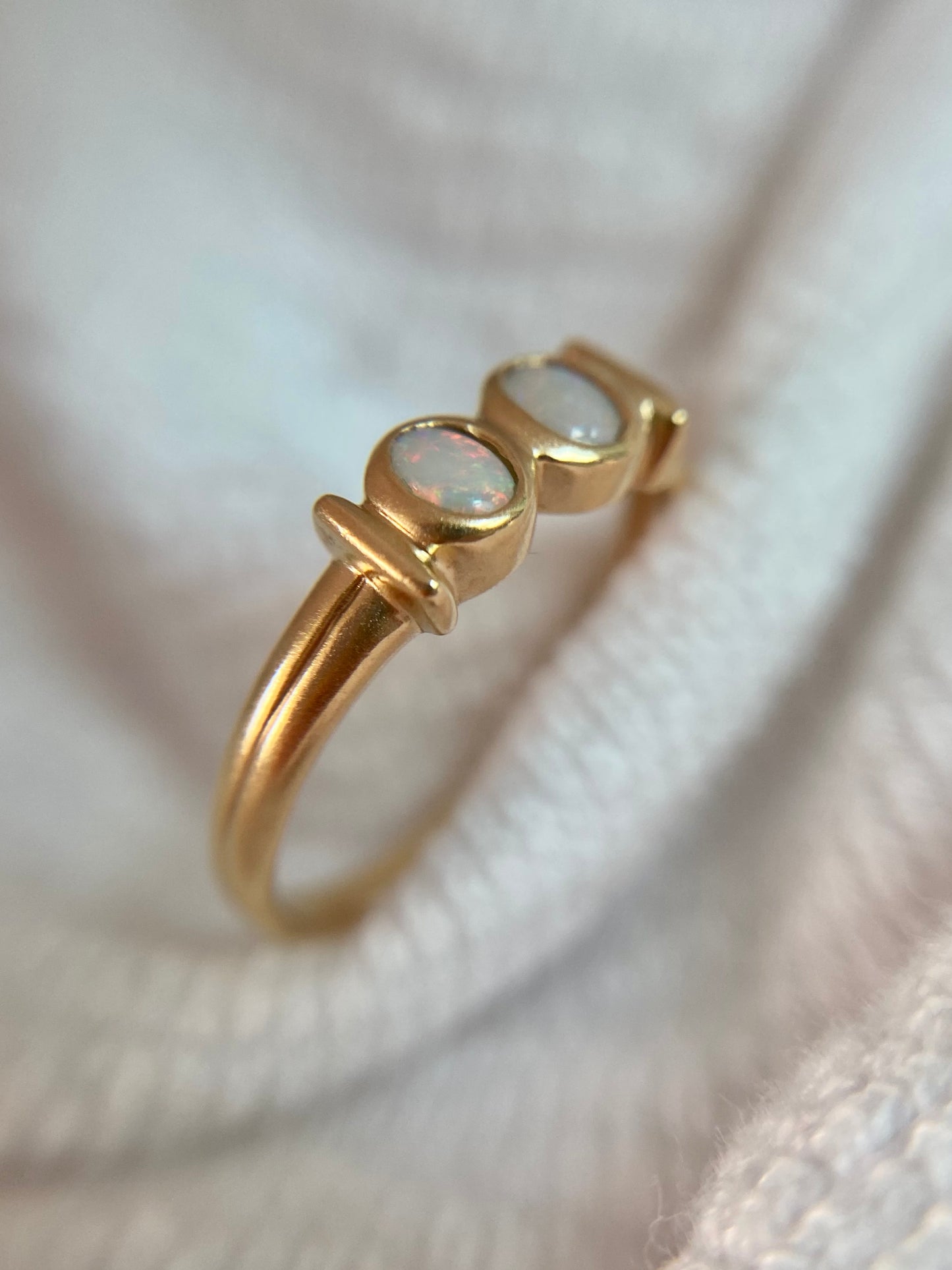 Vintage 9ct Gold Bezel Set Double Opal Ring