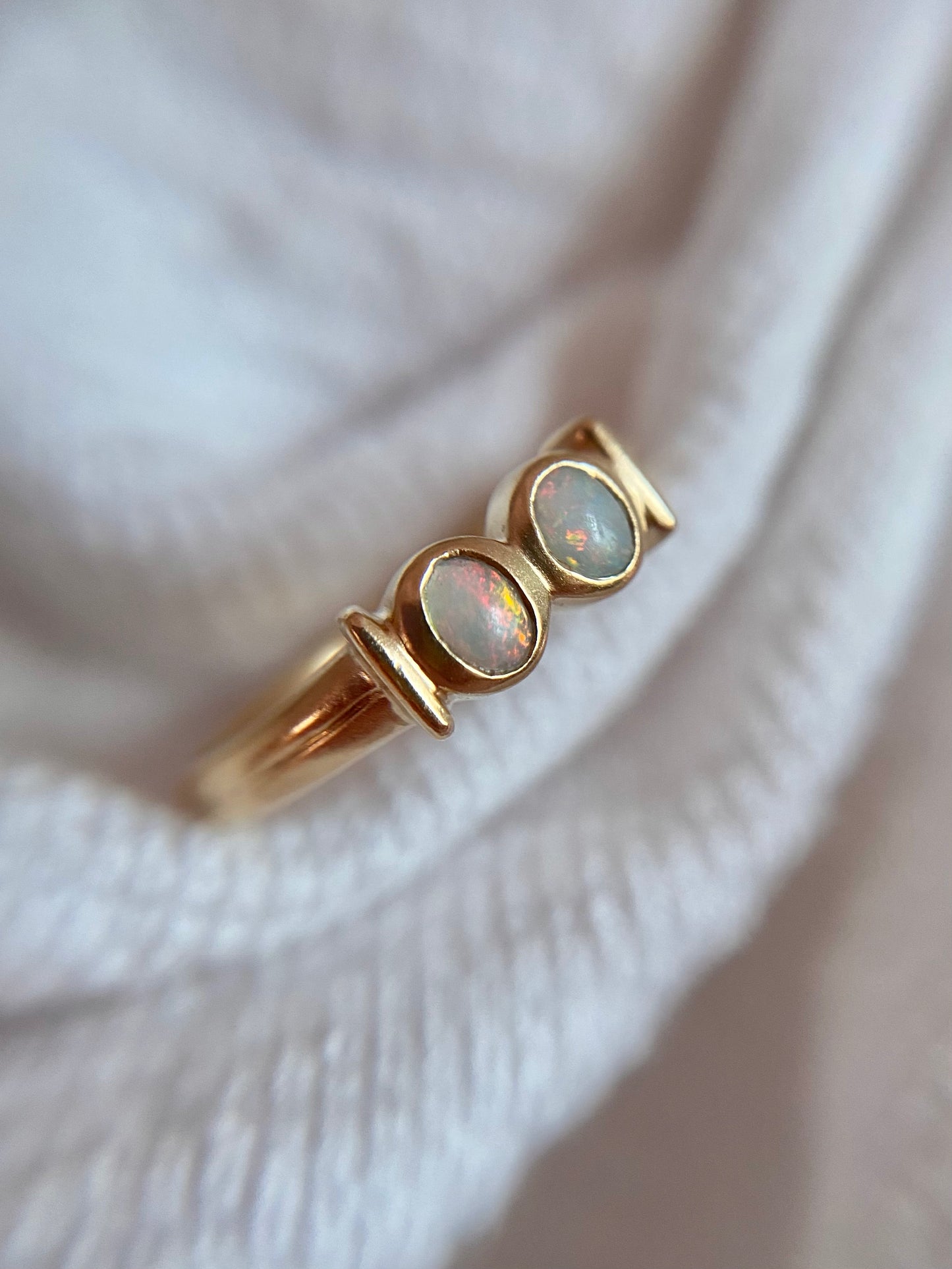 Vintage 9ct Gold Bezel Set Double Opal Ring