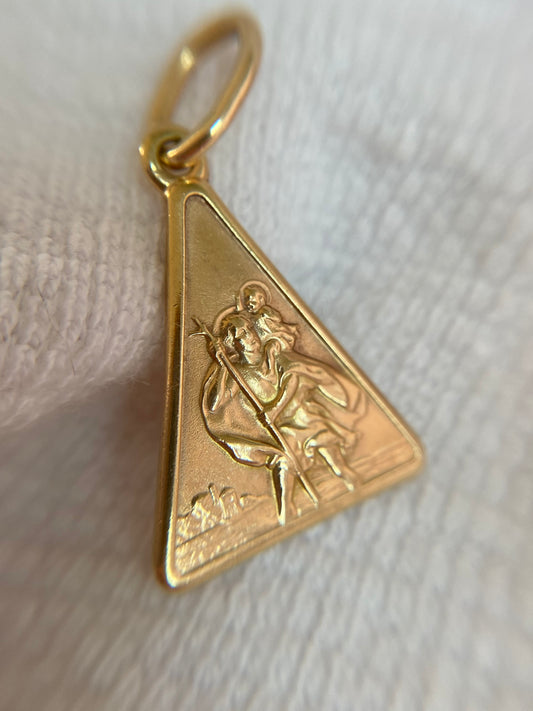 Vintage 9ct Gold Triangle St Christopher Pendant