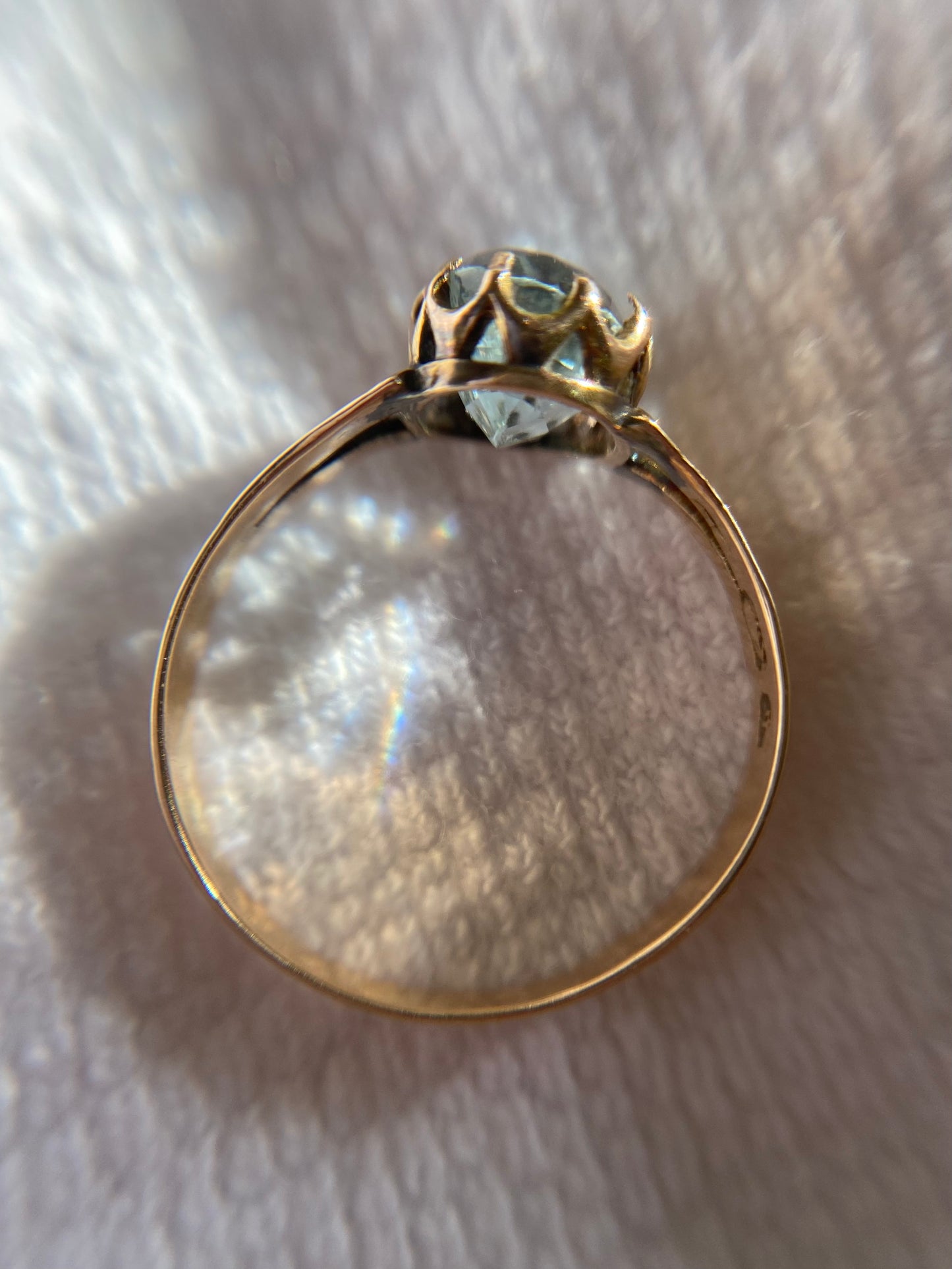 Antique 9ct Gold Aquamarine Solitaire Ring