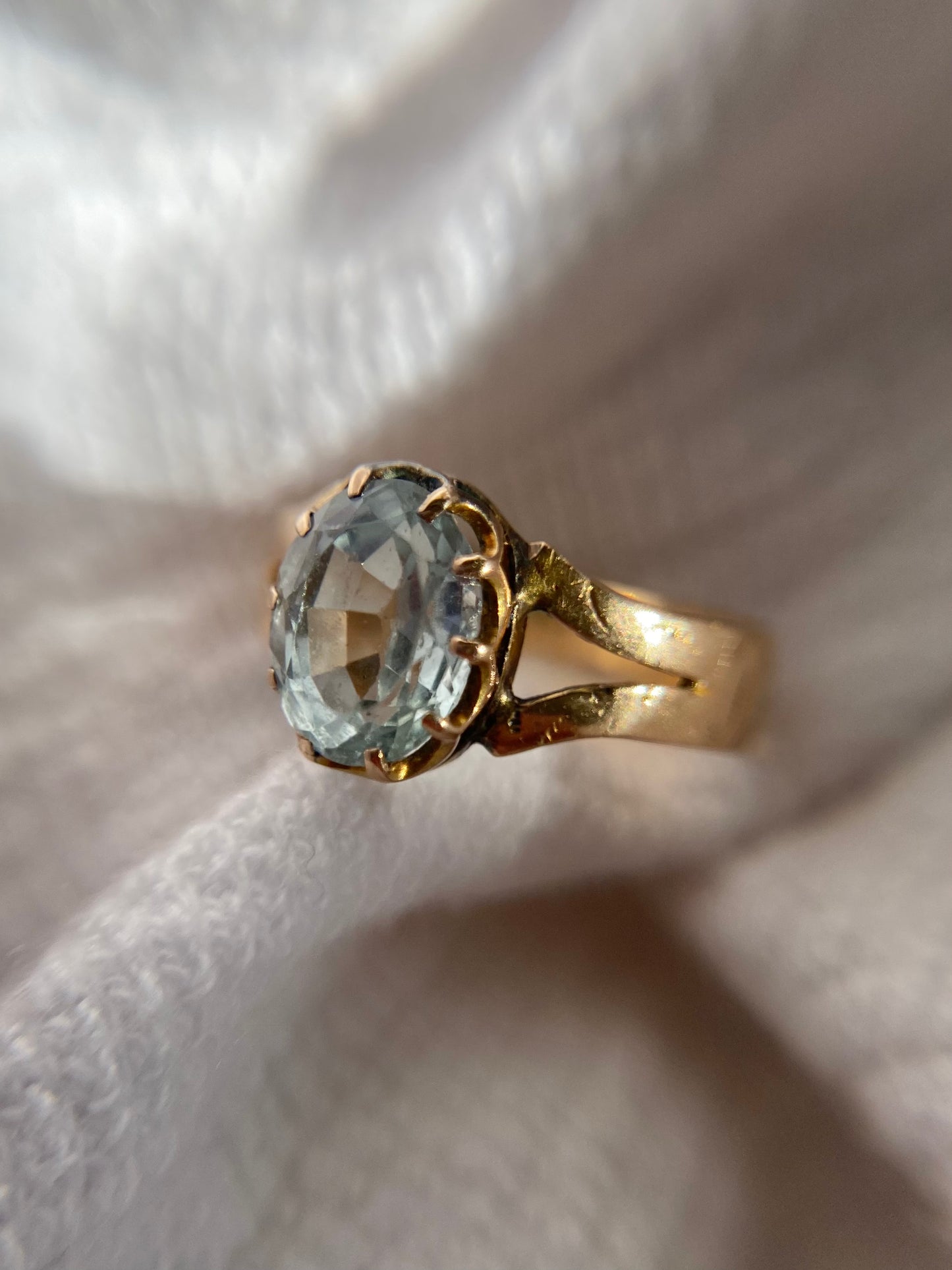 Antique 9ct Gold Aquamarine Solitaire Ring