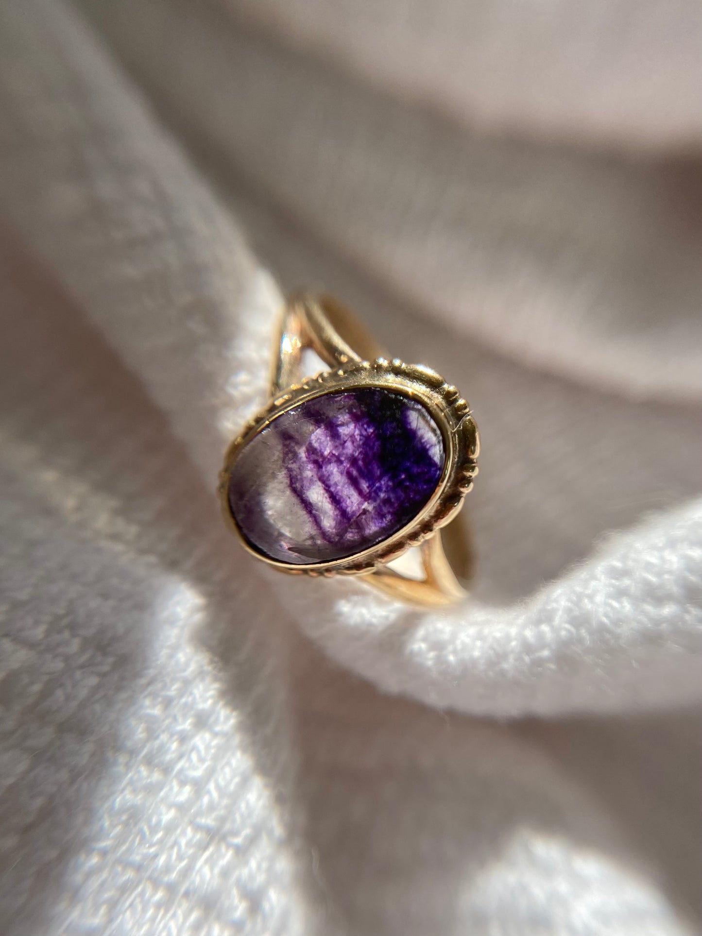 Vintage 9ct Gold Blue John Solitaire Ring