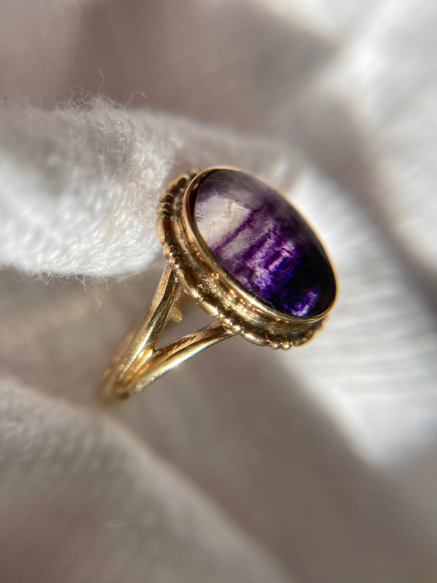 Vintage 9ct Gold Blue John Solitaire Ring