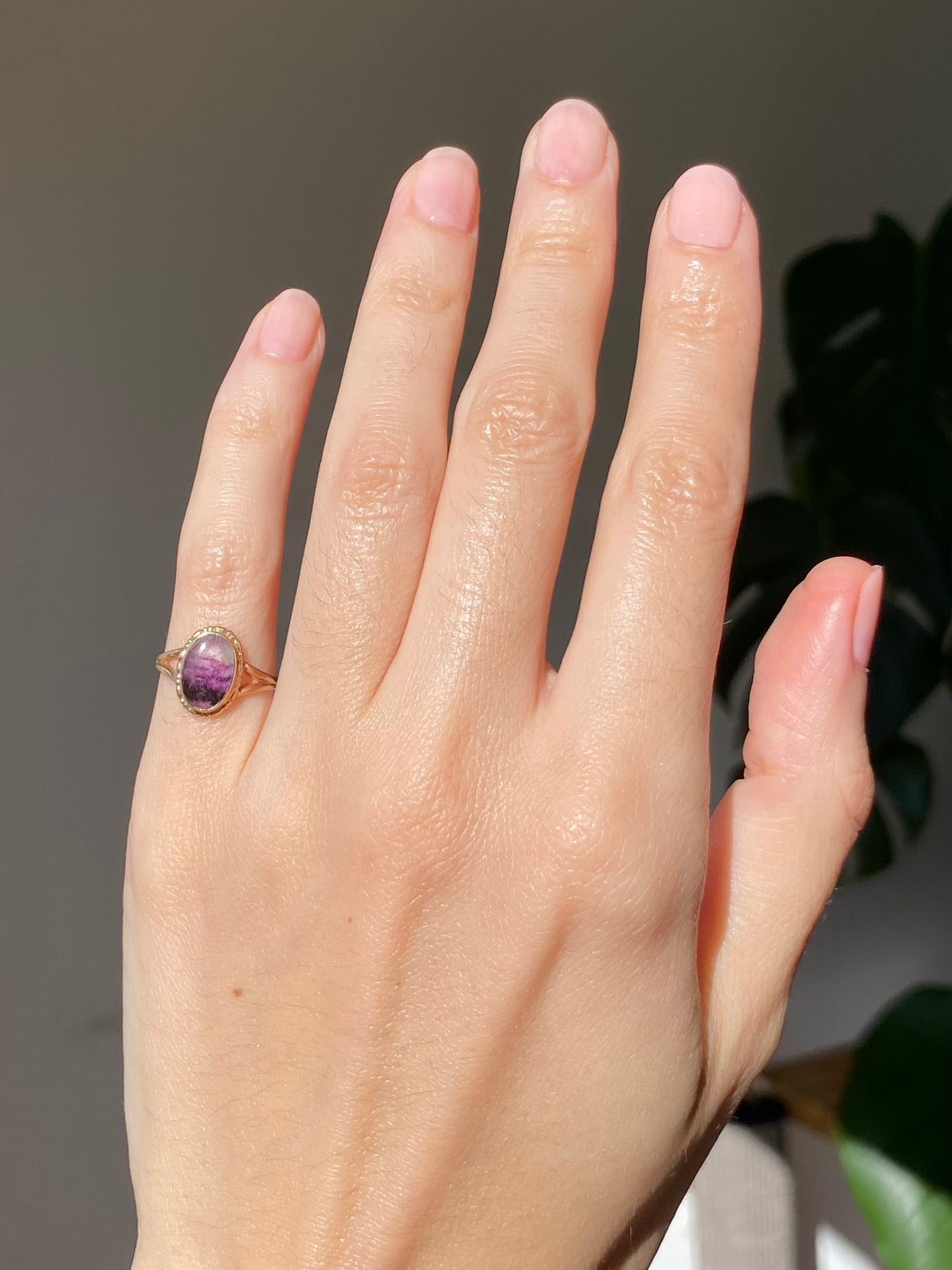 Vintage 9ct Gold Blue John Solitaire Ring