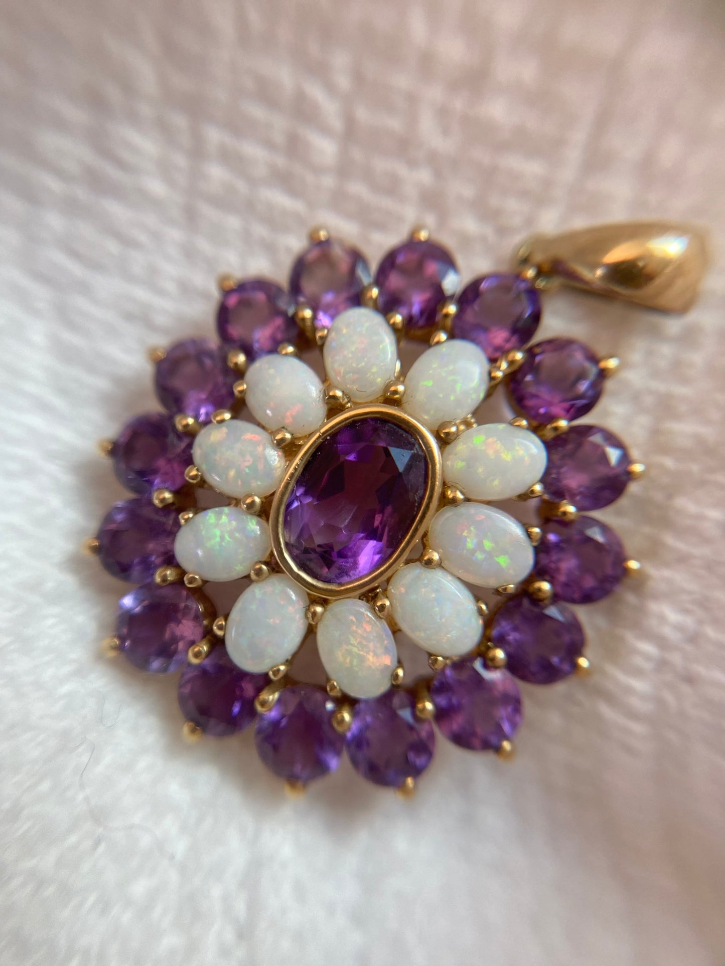 Vintage 9ct Gold Amethyst + Opal Flower Pendant