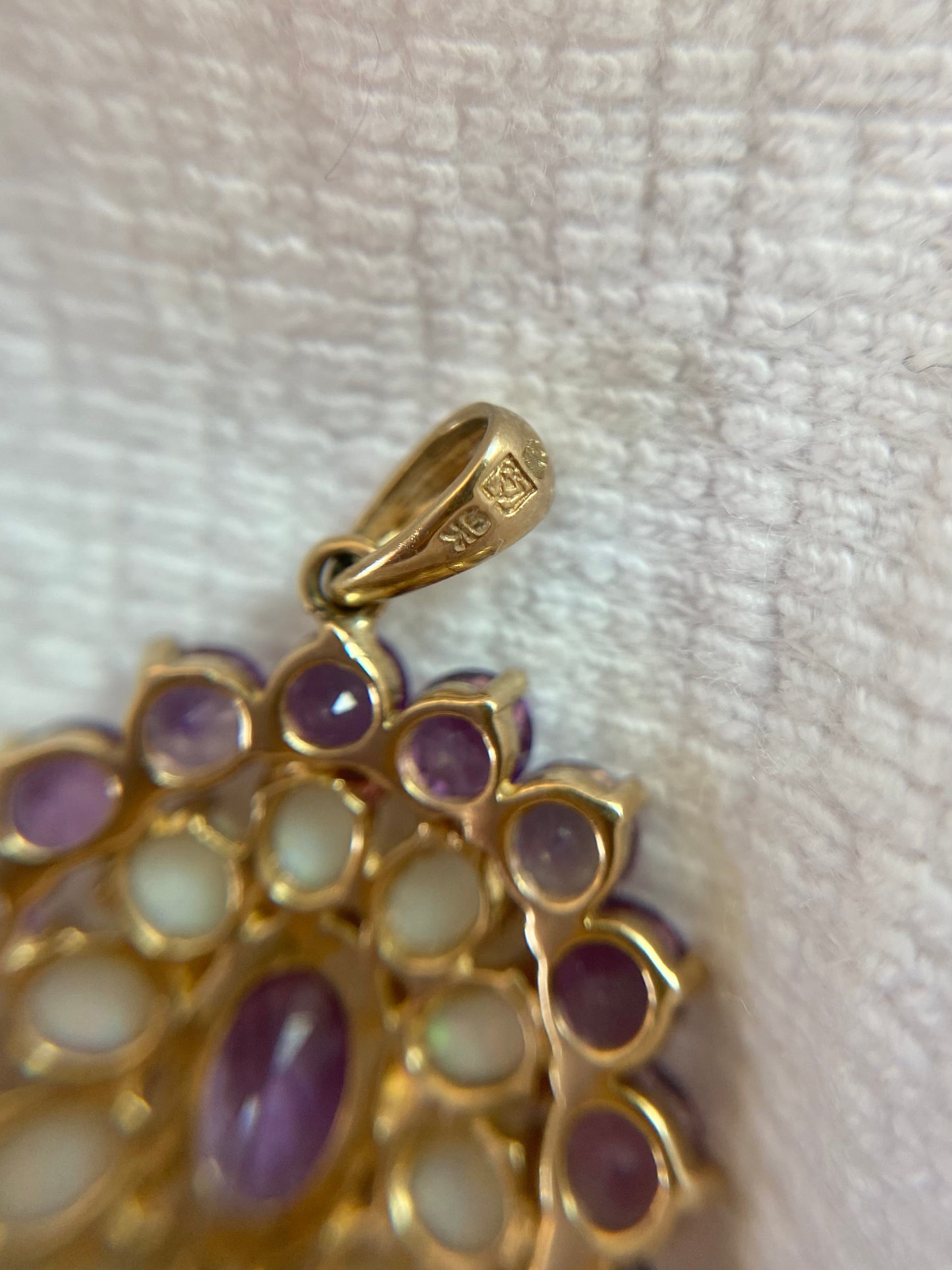 Vintage 9ct Gold Amethyst + Opal Flower Pendant