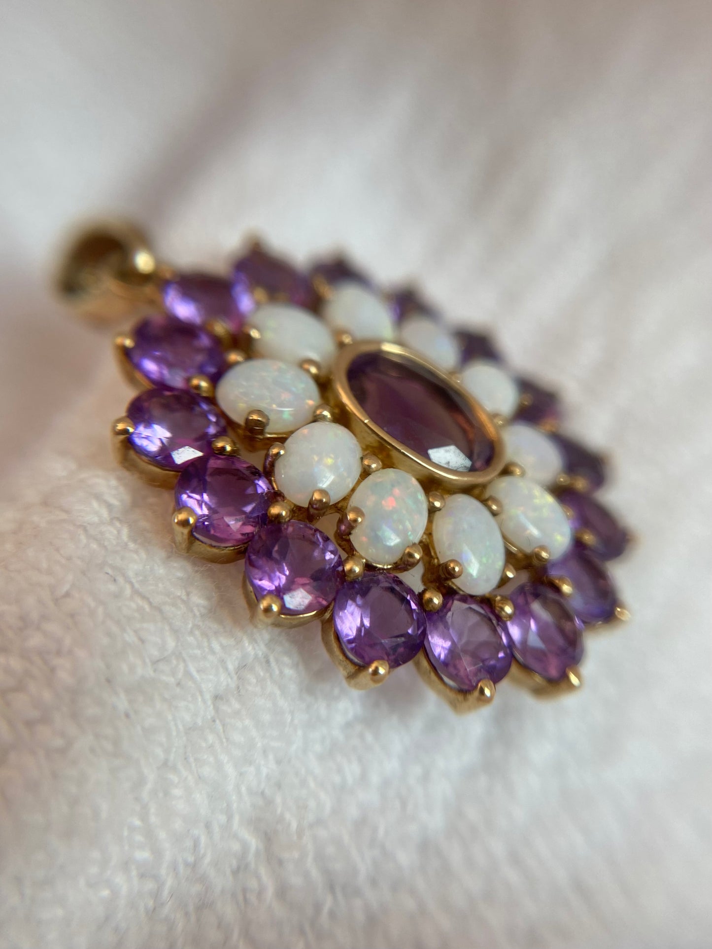 Vintage 9ct Gold Amethyst + Opal Flower Pendant