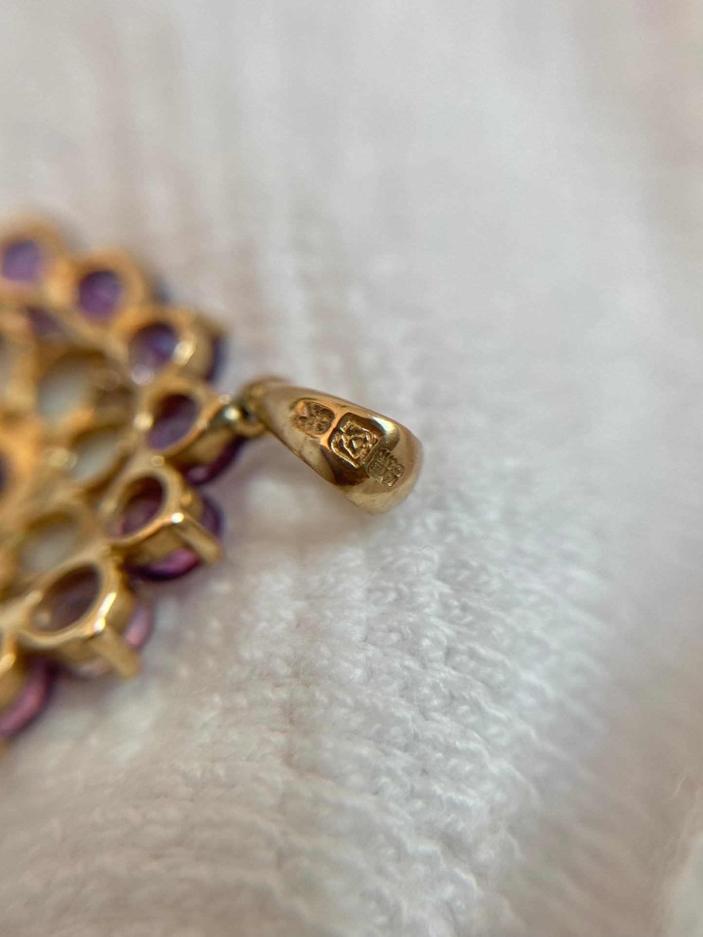 Vintage 9ct Gold Amethyst + Opal Flower Pendant