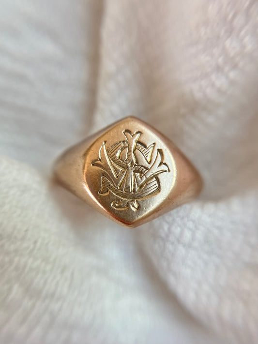 Antique 9ct Rose Gold Monogram Signet Ring